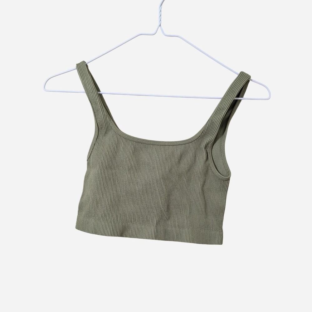 Cotton On Olive Green Ribbed Crop Top/Sports Bra